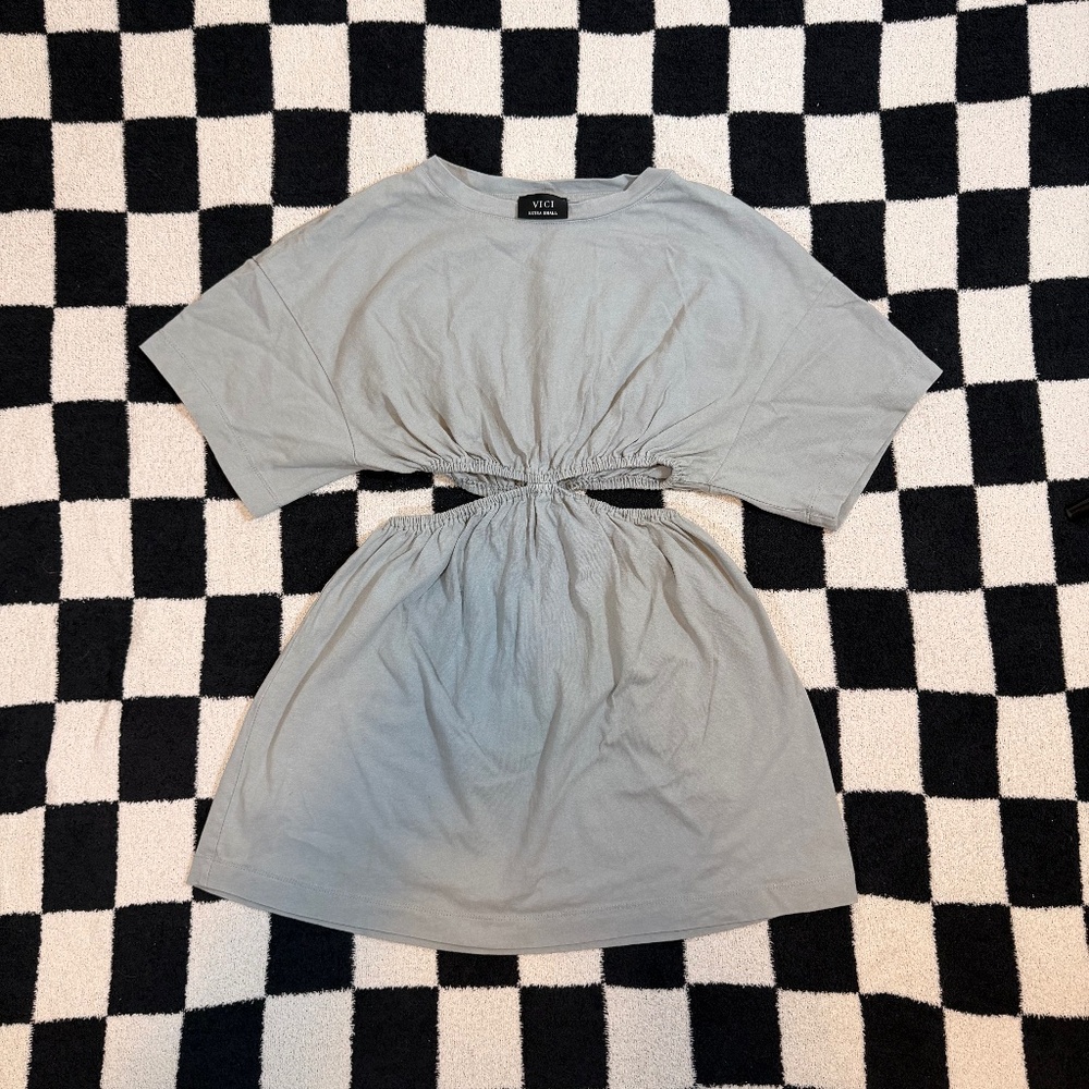 vici pale blue 100% cotton cut out mini t shirt dress